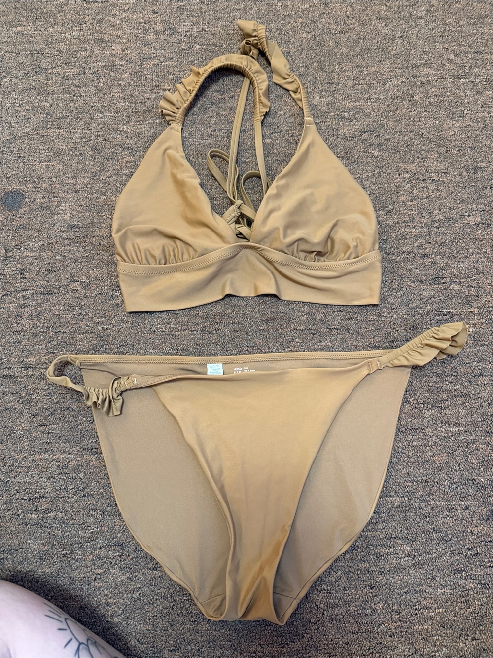 aerie Ruffled Halter Bikini Set in Camel Tan
